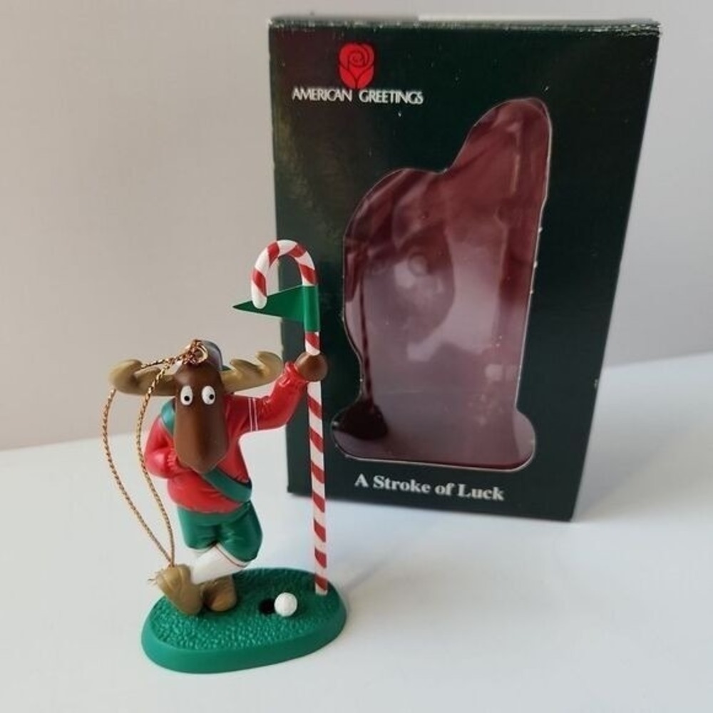 Vintage‎ American Greetings A Stroke of Luck Golfing Moose Christmas Ornament